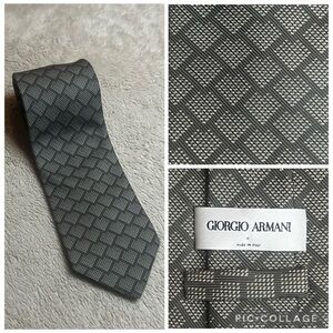 Giorgio Armani Grey Green Geometric Tie made in Italy